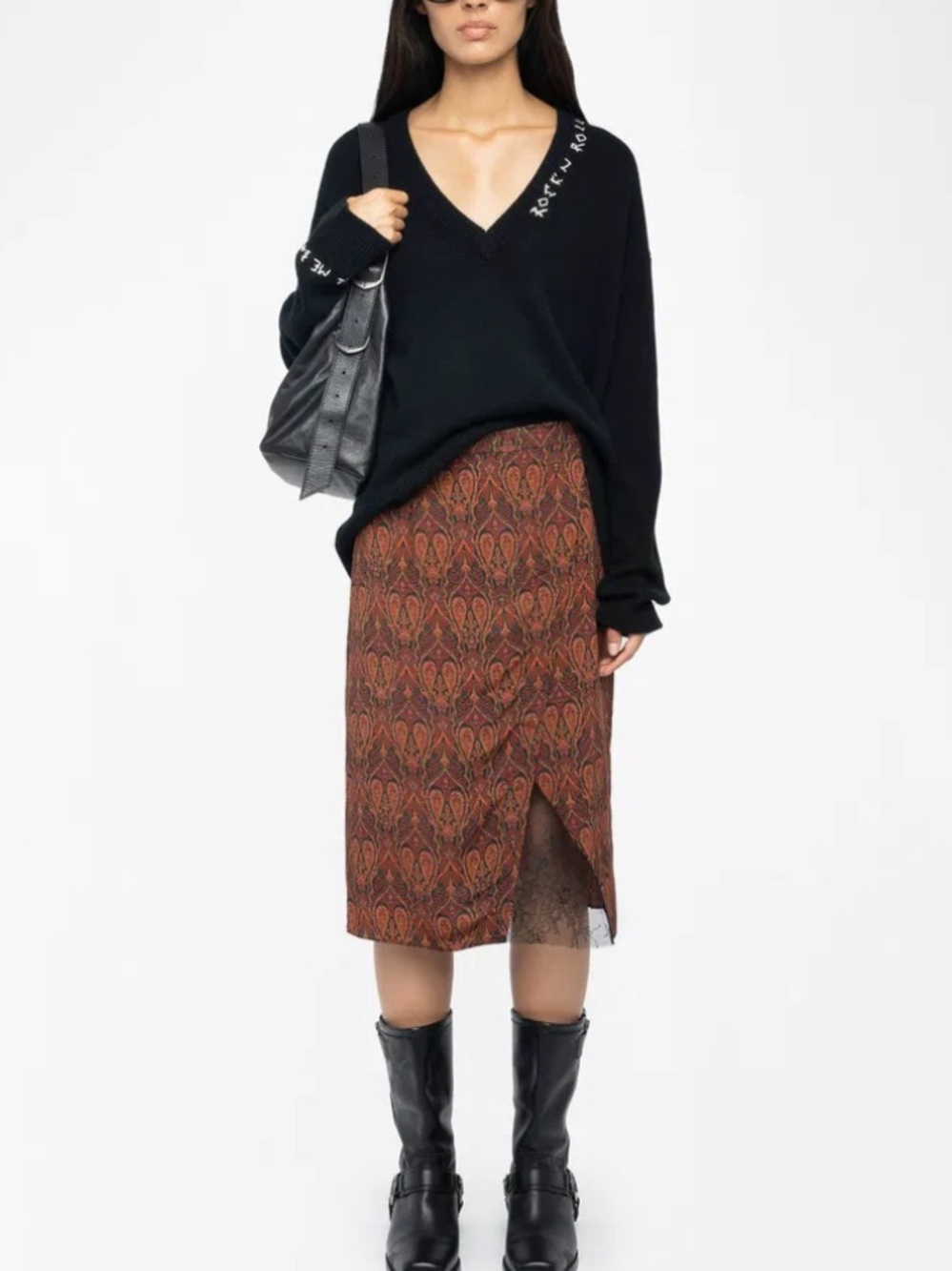 Zadig & Voltaire Julen soft paisley print midi skirt red size 34 US 2